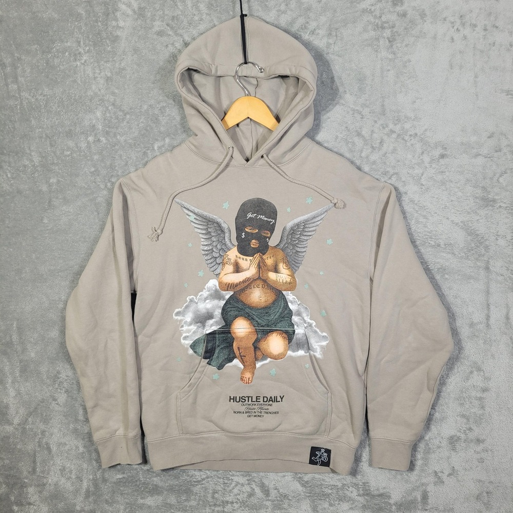 Hasta Muerte Hoodie Mens Medium Hustle Daily Angel Graphic Streetwear Pullover